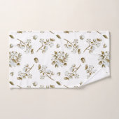 White Cotton Boll Stem Waterverf Patroon Bad Handdoek (Handdoek)