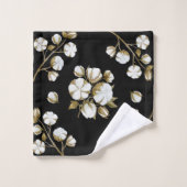 White Cotton Boll Stem Waterverf Pattern Black Bad Handdoek (Wasdoekje)