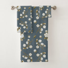 White Cotton Boll Stem Waterverf Pattern Grey Bad Handdoek