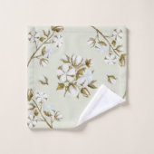 White Cotton Boll Stem Waterverf Zee Schuimgroen Bad Handdoek (Wasdoekje)