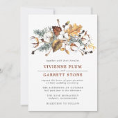 White Cotton Floral Gold Autumn Leaves Wedding Kaart (Voorkant)