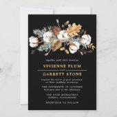 White Cotton Floral Gold Autumn Leaves Wedding Kaart (Voorkant)