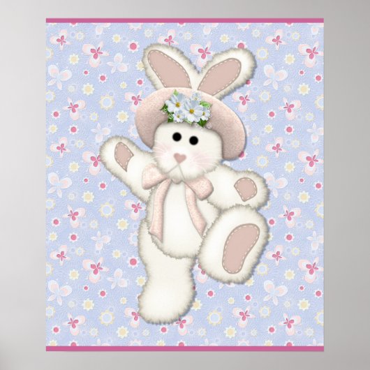 White Country Bunny Nursery Poster (Voorkant)