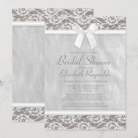 White Country Lace Bridal Shower-uitnodigingen Kaart (Voorkant / Achterkant)