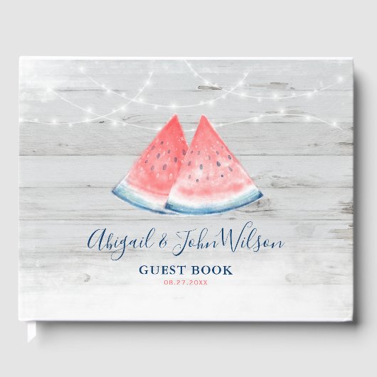 White Country Wood Watermelon Rustiek Huwelijk Gastenboek (Voorkant)