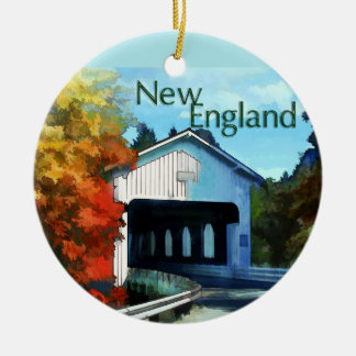 White Covered Bridge Colorful Autumn New England Keramisch Ornament