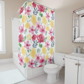 White Cozy Watercooler Botanical Flowers Douchegordijn (In situ)