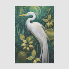 White Crane Botanical Design, Elegant Tropical Tissuepapier