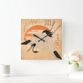 White Crane Flying over the Sun's Disk Vierkante Klok (Huis)
