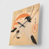 White Crane Flying over the Sun's Disk Vierkante Klok (Hoek)