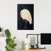 White Crane in Rain - Japans Poster voor fijne kun (Thuiskantoor)