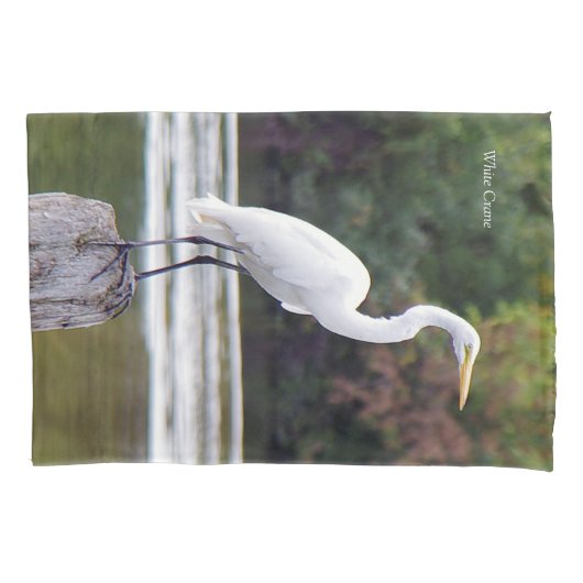 White Crane Pillow Hoesje Kussensloop (Voorkant)