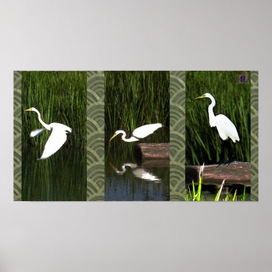 White Crane Triptych (Egret) Poster (Voorkant)