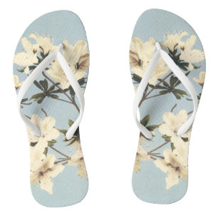  White Cream Azalea Flower Illustration Teenslippers