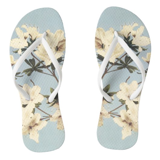  White Cream Azalea Flower Illustration Teenslippers (Voetbed)