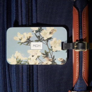 White Cream Azalea Flowers Monogram Bagagelabel