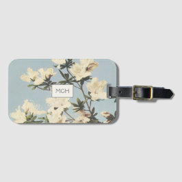 White Cream Azalea Flowers Monogram Bagagelabel
