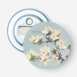 White Cream Azalea Flowers Monogram Button Flesopener