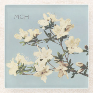  White Cream Azalea Flowers Monogram Glazen Onderzetter
