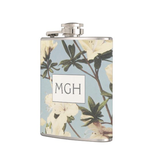  White Cream Azalea Flowers Monogram Heupfles (Links)