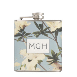 White Cream Azalea Flowers Monogram Heupfles