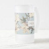  White Cream Azalea Flowers Monogram Matglas Bierpul (Voorkant rechts)