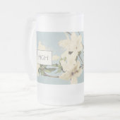  White Cream Azalea Flowers Monogram Matglas Bierpul (Voorkant links)