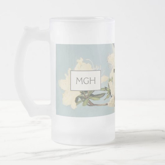  White Cream Azalea Flowers Monogram Matglas Bierpul (Links)
