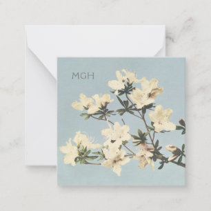  White Cream Azalea Flowers Monogram Notitiekaartje