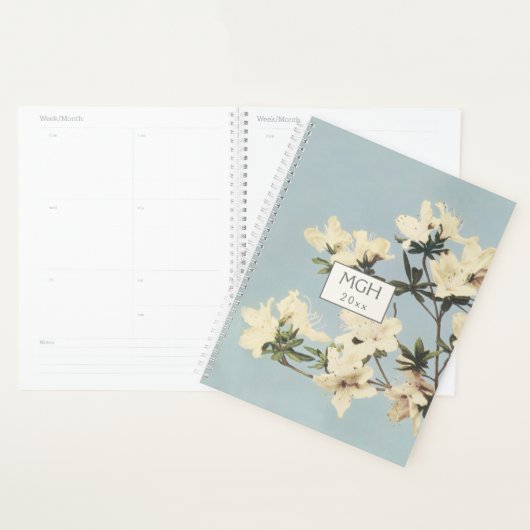  White Cream Azalea Flowers Monogram Planner (Display)