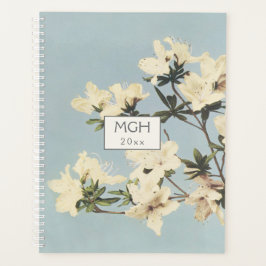 White Cream Azalea Flowers Monogram Planner