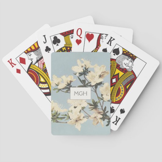 White Cream Azalea Flowers Monogram Pokerkaarten (Achterkant)