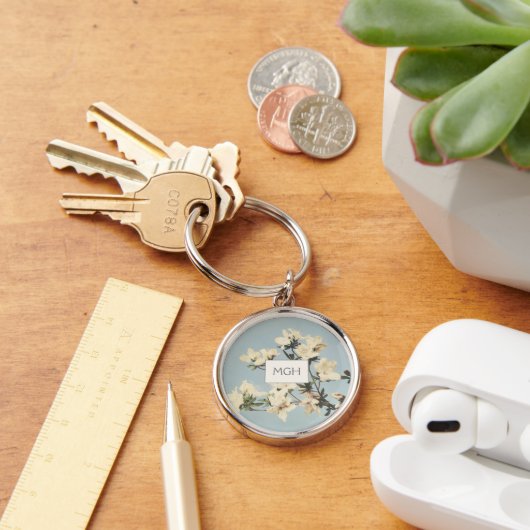  White Cream Azalea Flowers Monogram Sleutelhanger (Bureau)