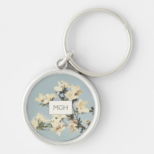 White Cream Azalea Flowers Monogram Sleutelhanger (Voorkant)