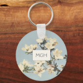  White Cream Azalea Flowers Monogram Sleutelhanger (Voorkant)