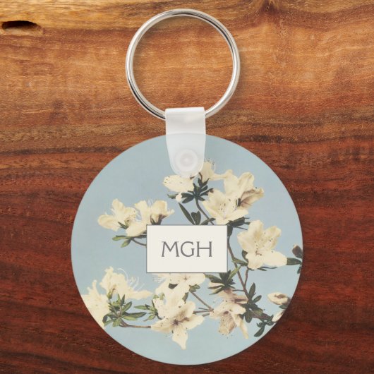  White Cream Azalea Flowers Monogram Sleutelhanger (Voorkant)