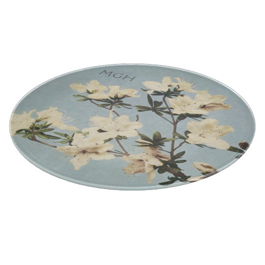  White Cream Azalea Flowers Monogram Snijplank (Hoek)