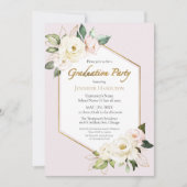 White Cream & Dusty Pink Floral Afstudeerfeest Kaart (Voorkant)