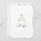 White Cream Floral Greenery Gold Cross Baptism  Kaart (Achterkant)