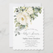 White Cream Floral Handgeschreven Script-Baby show Kaart (Voorkant)