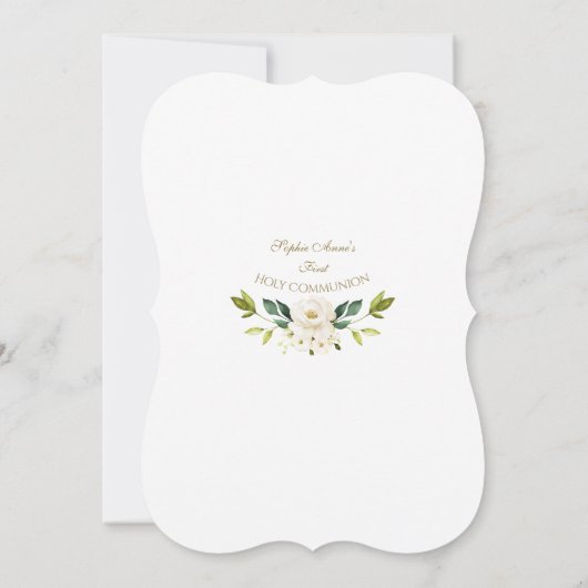 White Cream Floral Wreath Gold Heilige Communie Kaart (Achterkant)