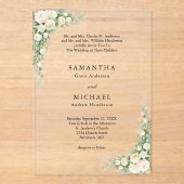 White Cream Florals Both Parents Names Wedding Acryl Uitnodigingen (Voorkant)