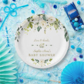 White Cream Flowers Gold Baby shower Papieren Bordje (Feest)