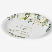 White Cream Flowers Gold Baby shower Papieren Bordje (Gekanteld)