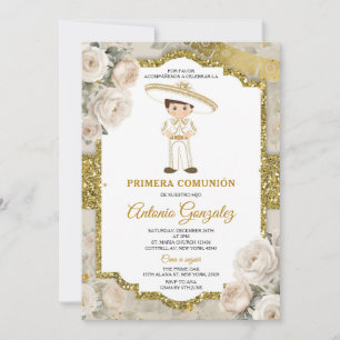 White Cream Flowers Gold Schattige Boy Primera Com Kaart