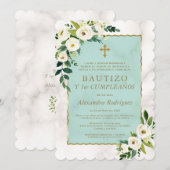 White Cream Flowers Spain 1st Birthday Baptisme Kaart (Voorkant / Achterkant)