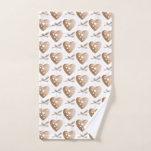 White Cream Gingerbread Cookie Hearts Kerstmis Bad Handdoek (Handdoek)