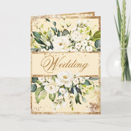 White Cream Gold Botanical Floral Wedding (Voorkant)