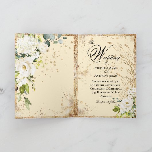 White Cream Gold Botanical Floral Wedding (Binnen)