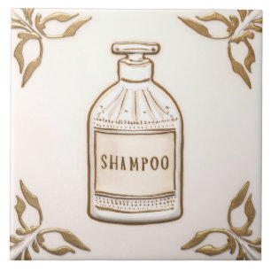 White Cream & Gold Shampoo Bottle Funny Bathroom Tegeltje